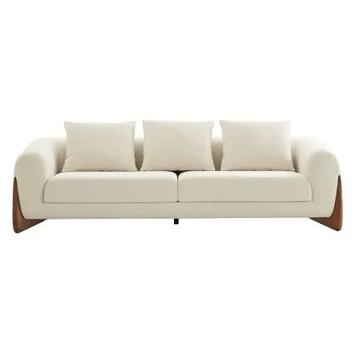Cascade Contemporary Cream Fabric And Walnut Sofa