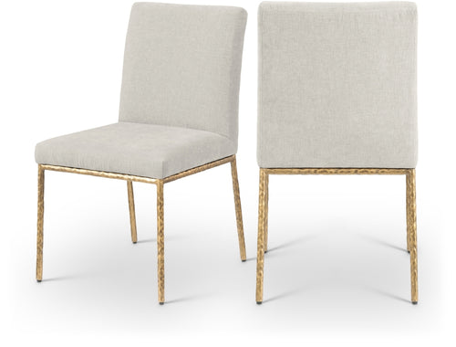 Lucca Contemporary Dining Room Chairs – Modern Chenille Upholstered Armless Dining Chairs, Set of 2 Brushed Brass