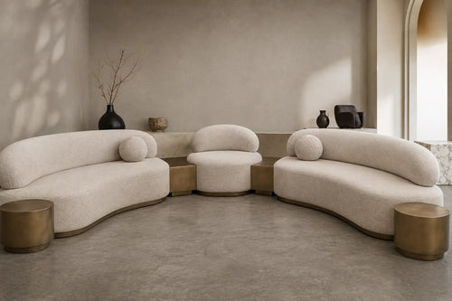 Lunaforma Luxury Sectional Sofa – 7-Piece Curved Sectional in Ivory Bouclé & Brushed Brass
