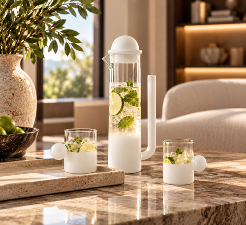 Malibu 3-Piece Glass Carafe & Tumbler Set Snow White