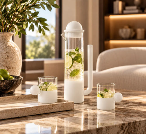 Malibu 3-Piece Glass Carafe & Tumbler Set Snow White