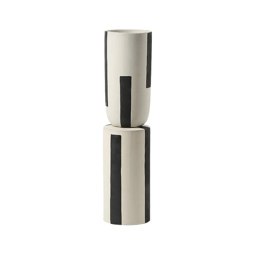 Linear Tall Black & Ivory Ceramic Vase