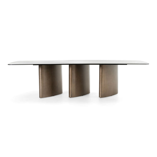Sutton Modern White Ceramic + Antique Brass Dining Table