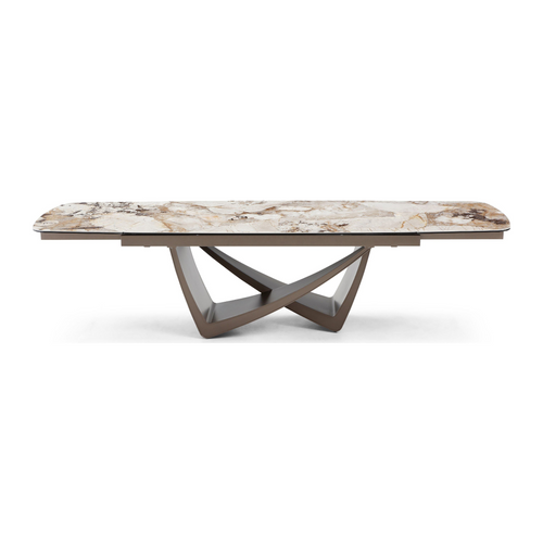 Mirabella Table Contemporary Beige Ceramic + Metallic Grey Extendable Dining Table