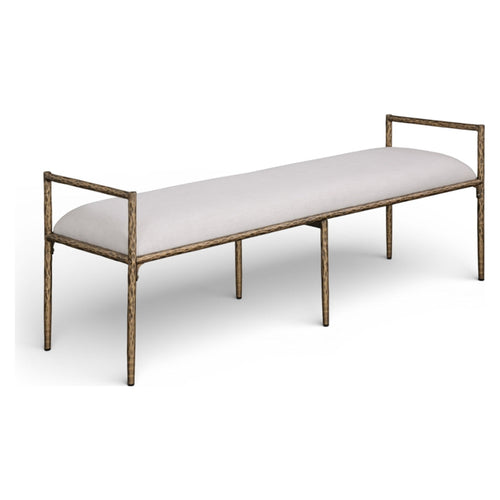 Florence Modern Linen-Textured Upholstered Bench Brushed Brass