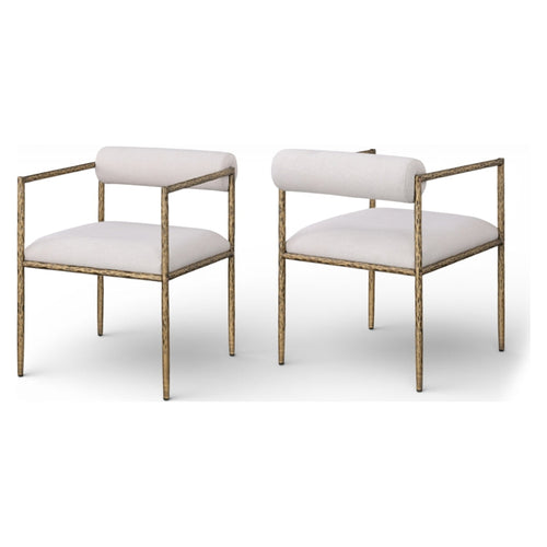 Florence Modern Linen-Textured Upholstered Dining Chair Brushed Brass