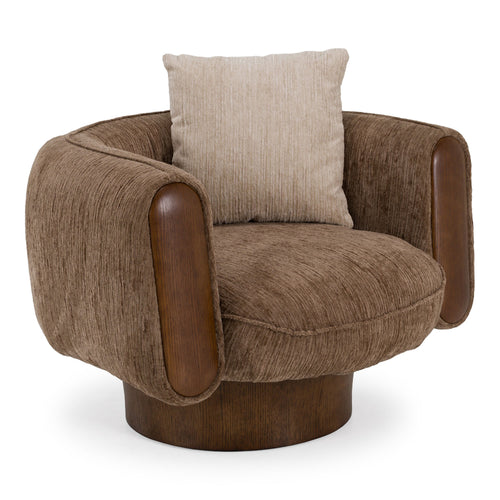 Wellington Modern Brown + Beige Swivel Accent Chair