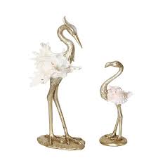 2pc Gold Shell Crane with conch