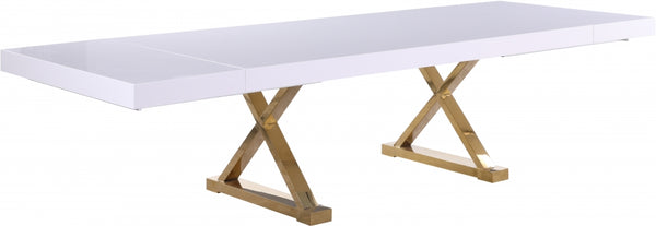 84" - 123.5" White Lacquer Maxi Extendable 2 Leaf Dining Table