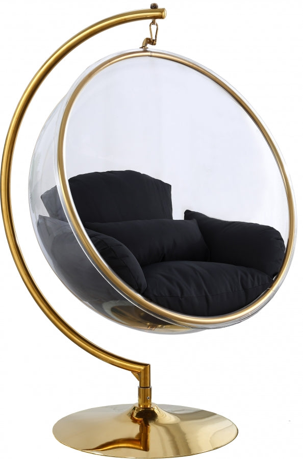 Zen GOLD Acrylic Hanging Swing Bubble Accent Chair wtih Stand BLACK