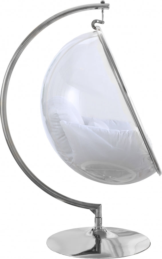 Zen SILVER Acrylic Hanging Swing Bubble Accent Chair wtih Stand WHITE