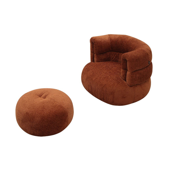 Esmeralda Modern Burnt Orange Fabric Accent Chair + Ottoman