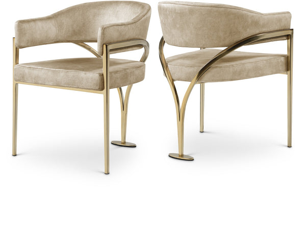 Lenox Beige Velvet Dining Chair - Set of 2 GOLD