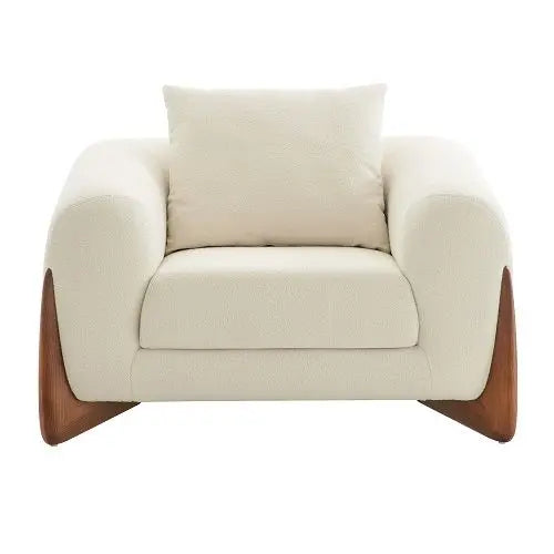 Cascade Contemporary Cream Fabric And Walnut Lounge Chair