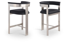 Donatello Leather Counter Stool Black Silver - Set Of 2