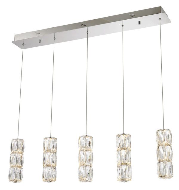 Monte Cristallo Hang L36"H80" 37.5W 3000LM Chrome Finish with Clear Crystal Pendants