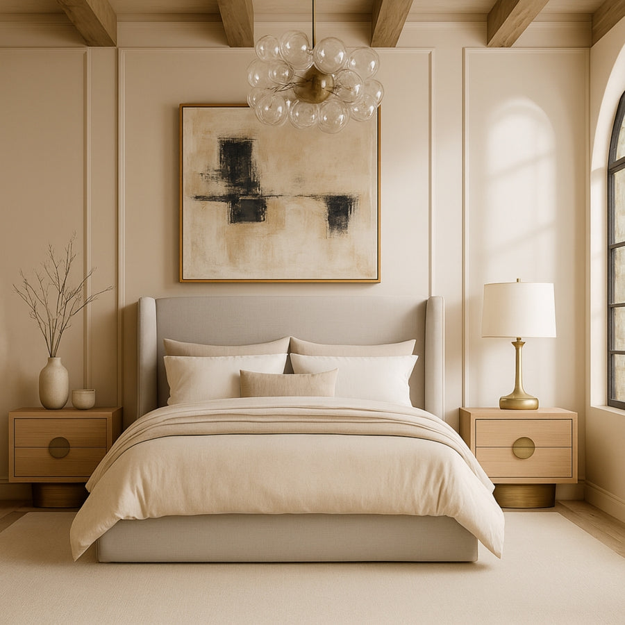 Opera Linen Textured Fabric Upholstered Wingback Bed Atlantic