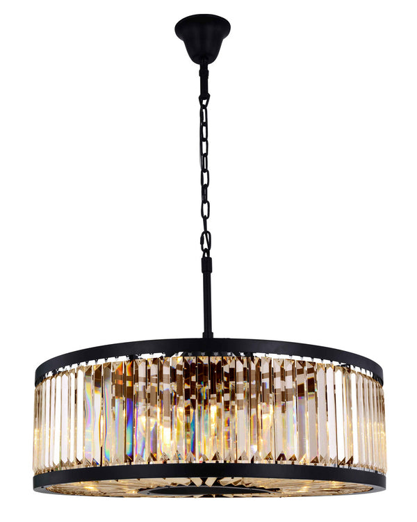 35.5" Greenwich 10 Light Crystal Chandelier In Matte Black With Royal Cut Golden Teak Smoky Crystal