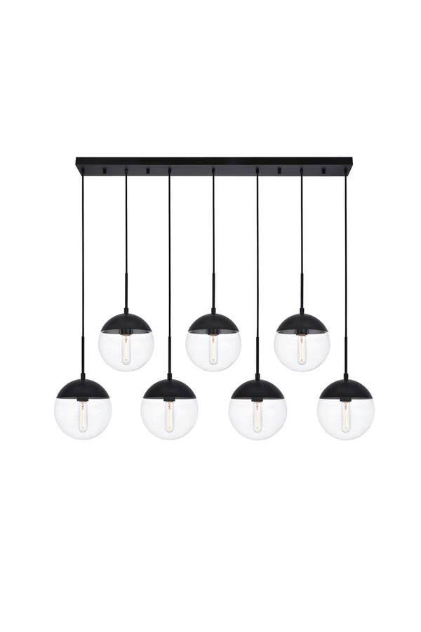 Solar 7 Lights Black Pendant With Clear Glass