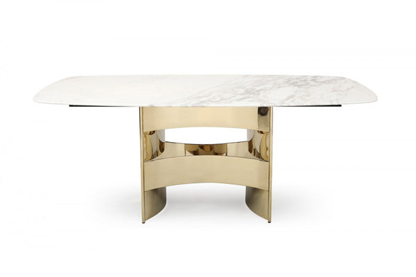 FAZIO White Marble and Champagne Gold Dining Table