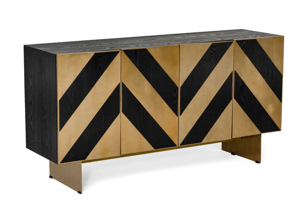 Peruzzi Glam Black Ash & Brass Gold Modern Buffet