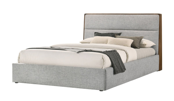 Houston Modern Grey Fabric & Walnut Trimmed Bed