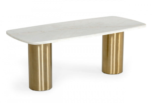 Sangallo Glam White Marble & Brush Gold Dining Table