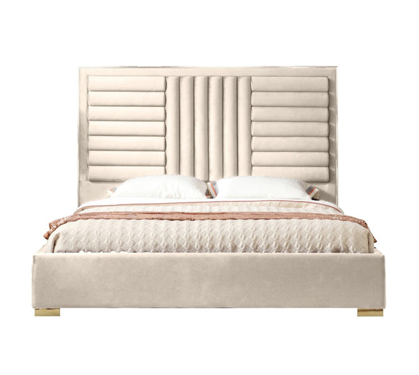 Modern Brooklyn Beige Velvet & Gold Bed Velvet & Gold Bed