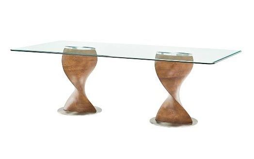 Eagan Contemporary Glass and Walnut Dining Table