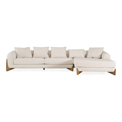 Cascade Contemporary Cream Fabric And Walnut RAF Sectional Sofa