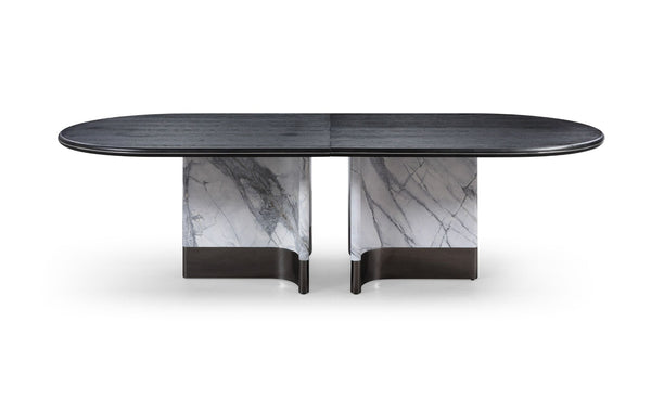 Broxburn - Modern Black Oak + Faux Marble Oval Dining Table