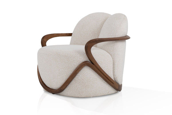 Shane - Mid-Century Modern Off-White Fabric + Walnut Accent Chair