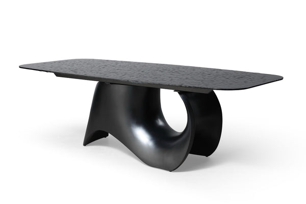 Pluto Modern Grey Wave Glass + Black Dining Table