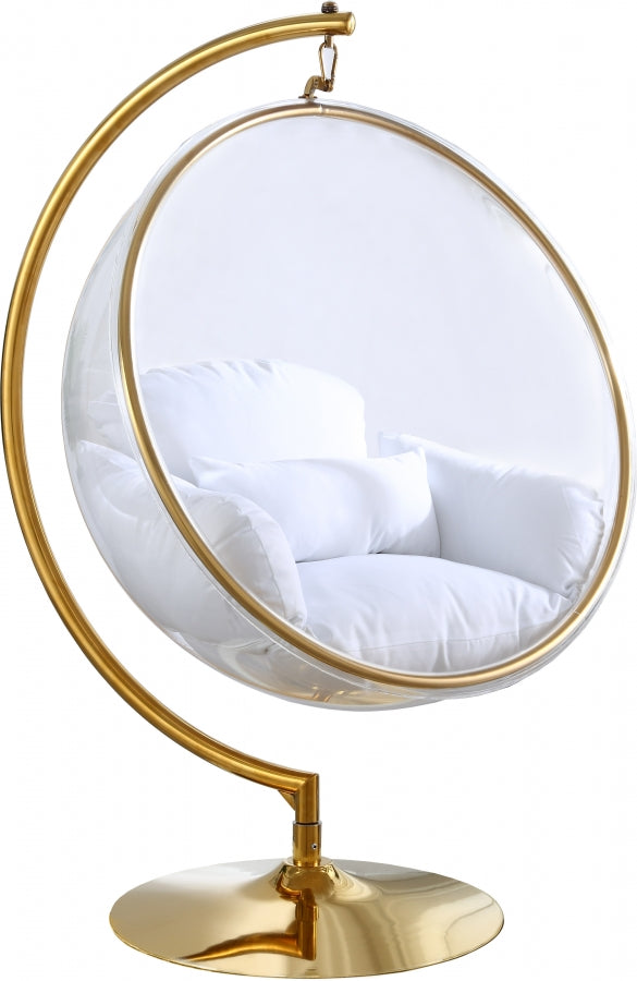 Zen GOLD Acrylic Hanging Swing Bubble Accent Chair wtih Stand WHITE