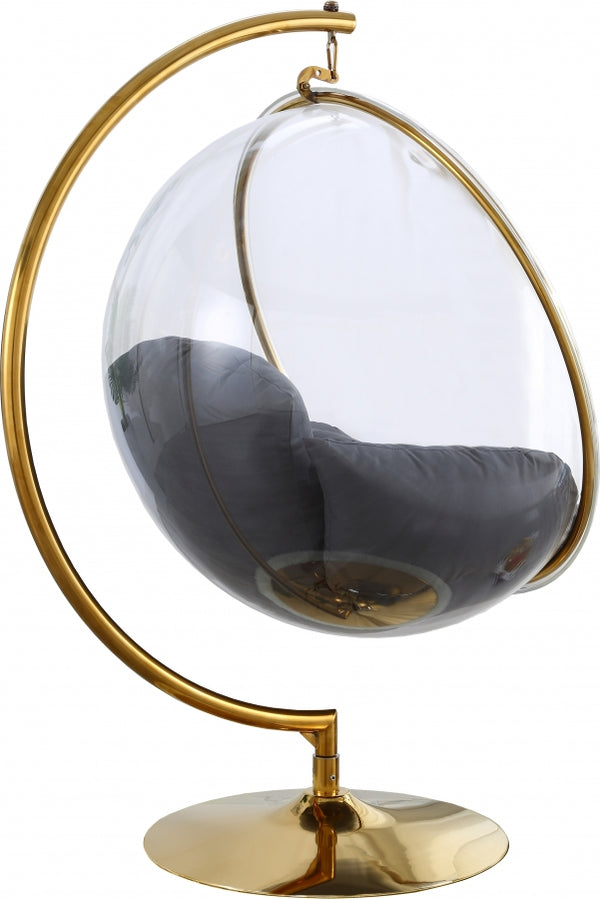 Zen GOLD Acrylic Hanging Swing Bubble Accent Chair wtih Stand GREY