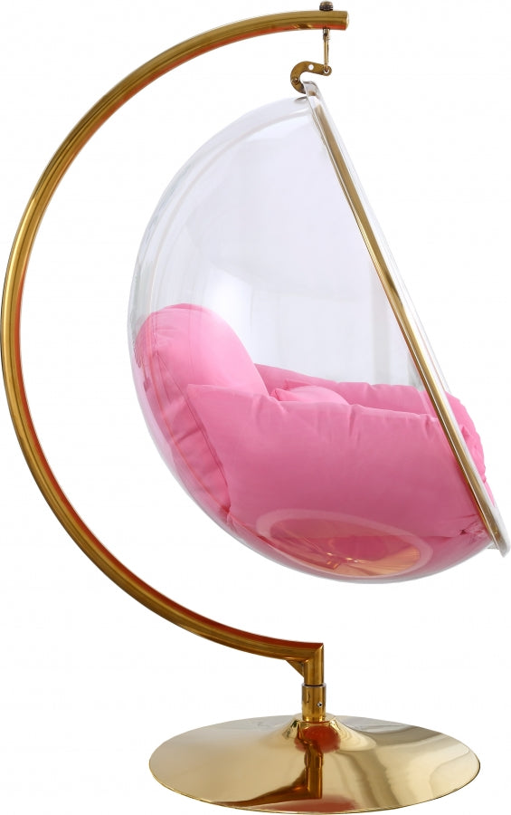 Zen GOLD Acrylic Hanging Swing Bubble Accent Chair wtih Stand PINK