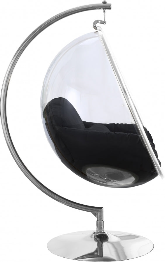 Zen SILVER Acrylic Hanging Swing Bubble Accent Chair wtih Stand BLACK