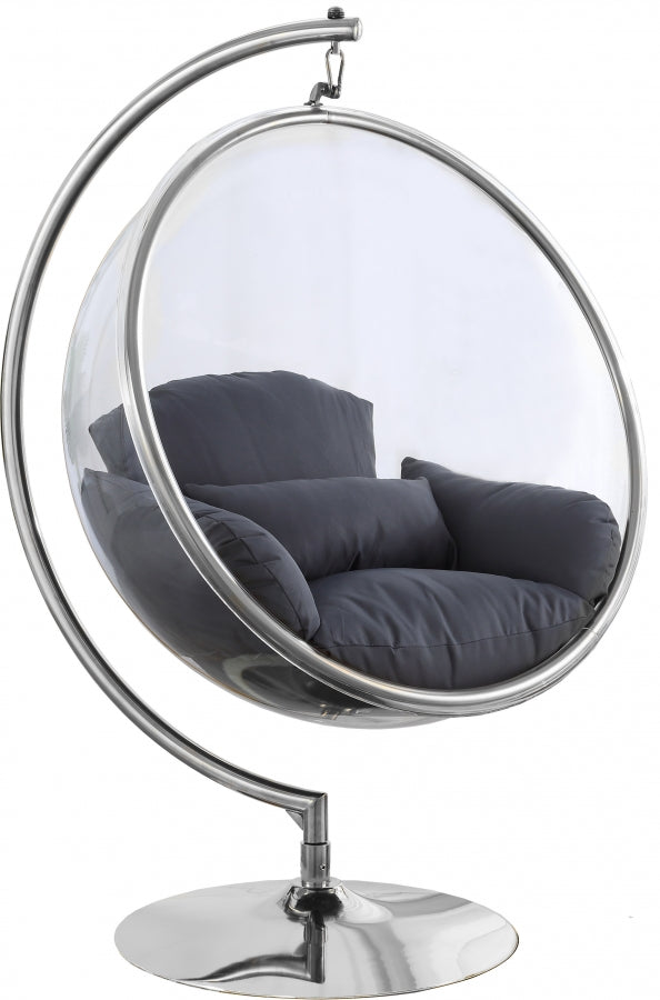 Zen SILVER Acrylic Hanging Swing Bubble Accent Chair wtih Stand GREY