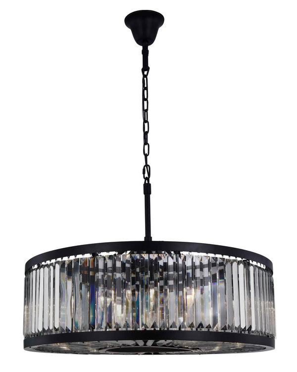 35.5" Greenwich 10 Light Crystal Chandelier In Matte Black With Royal Cut Silver Shade Grey Crystal