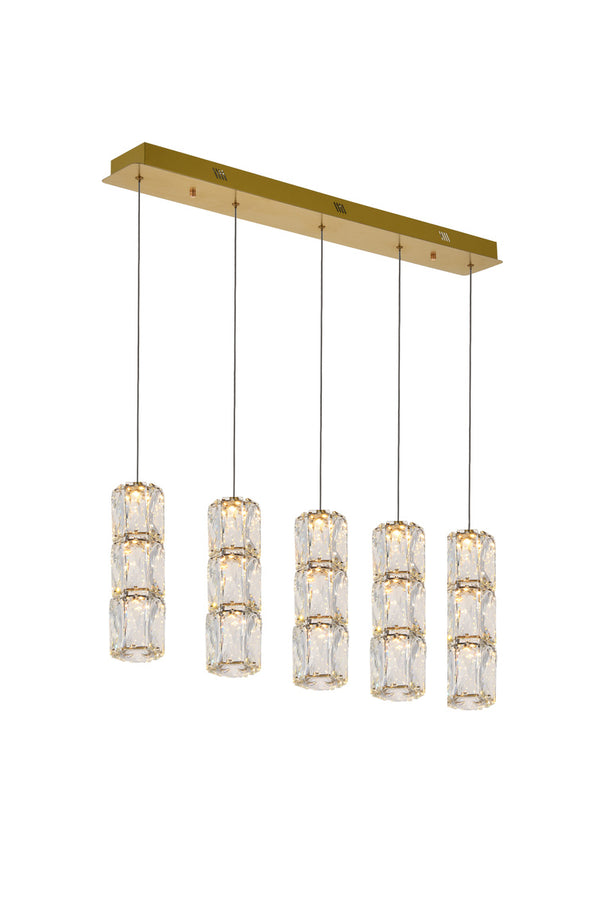 Monte Cristallo Hang L36"H80" 37.5W 3000LM Gold Finish with Clear Crystal Pendants