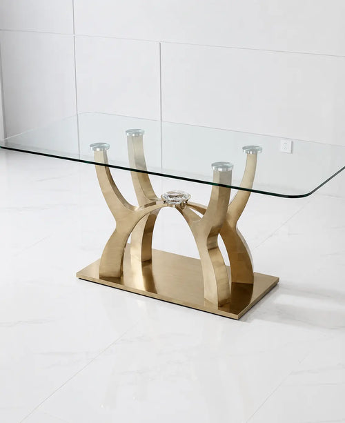 Before We Cross Luxury Glass Dining Table in Brushed Gold