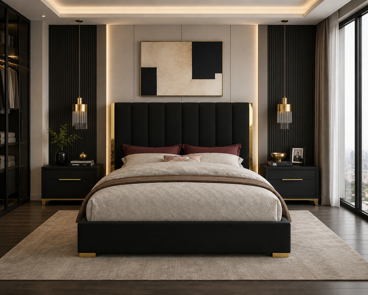 Becca Velvet Upholstered Bed DMV Luxury Bed Sale