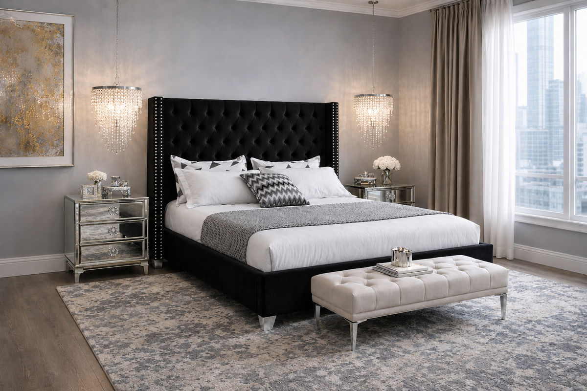 Aiden Velvet Upholstered Bed DMV SALE