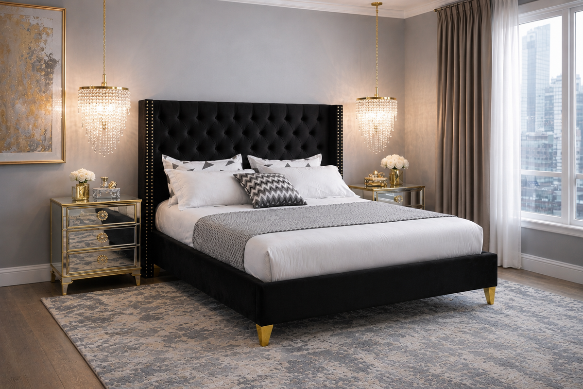 Barolo Velvet Upholstered Bed DMV SALE