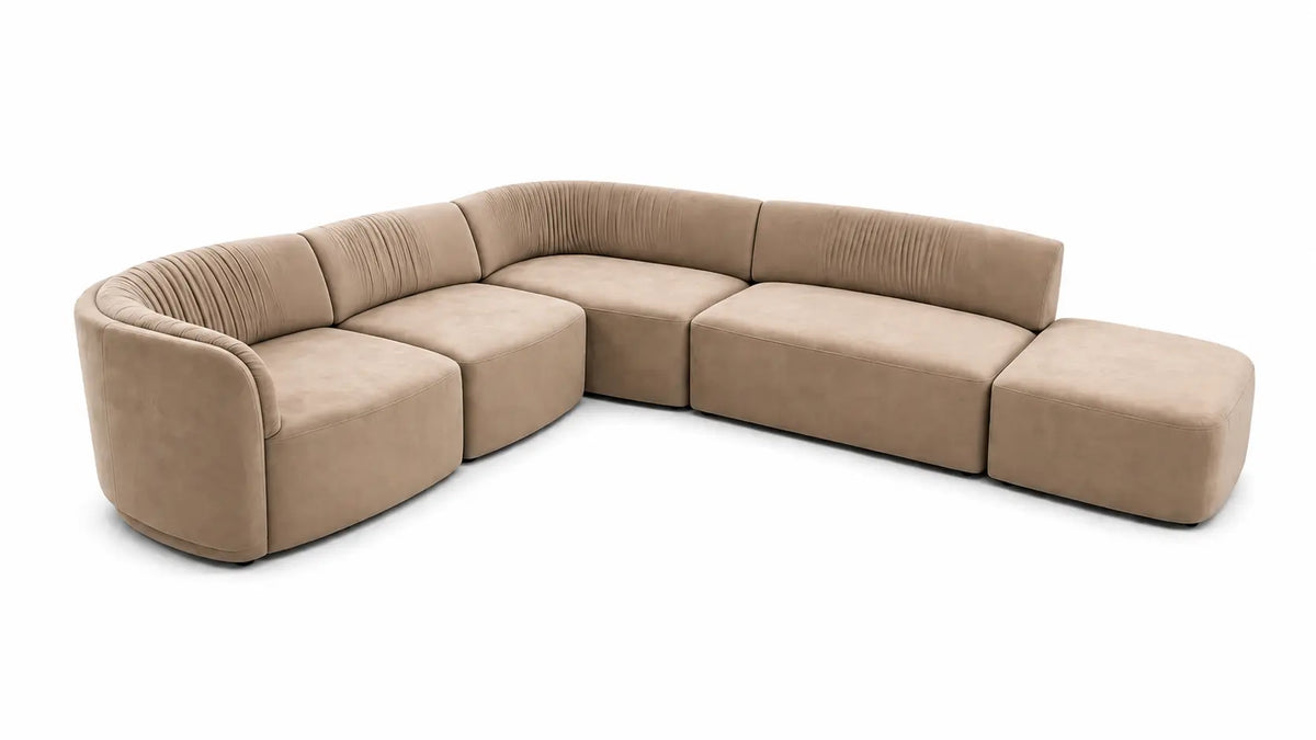 Sullivan 5 Piece Modular Velvet Sectional in Sandstone Taupe Vivere Premium