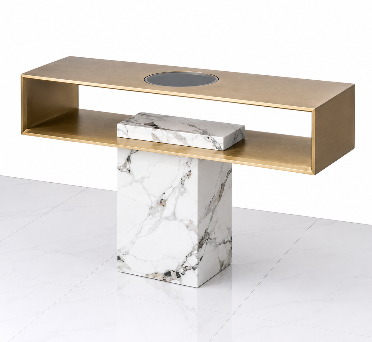 Empress Bloom Brushed Gold and Marble Console Table Vivere Premium