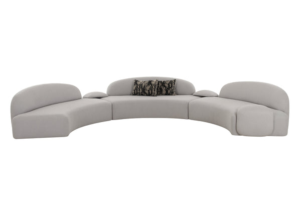 Audra 3Pc Grey Boucle Fabric Curved Sectional.