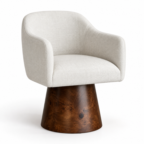 Barolo Ivory Chenille Fabric Swivel Dining Chair