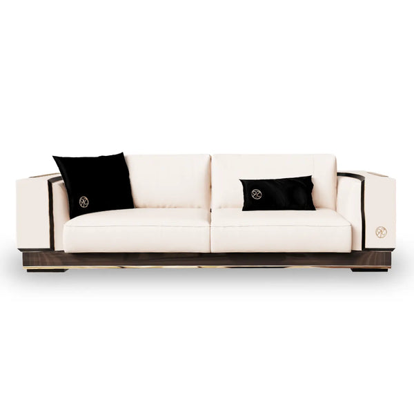 Rozzano Cream Fabric and Leather with motorized side table Sofa