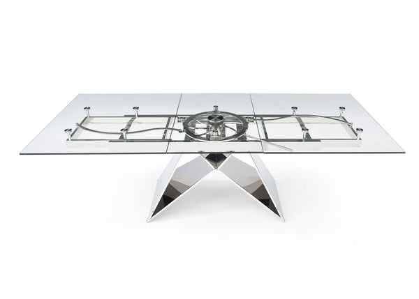 Spectra Polished Stainless Steel Glass Extension Dining Table